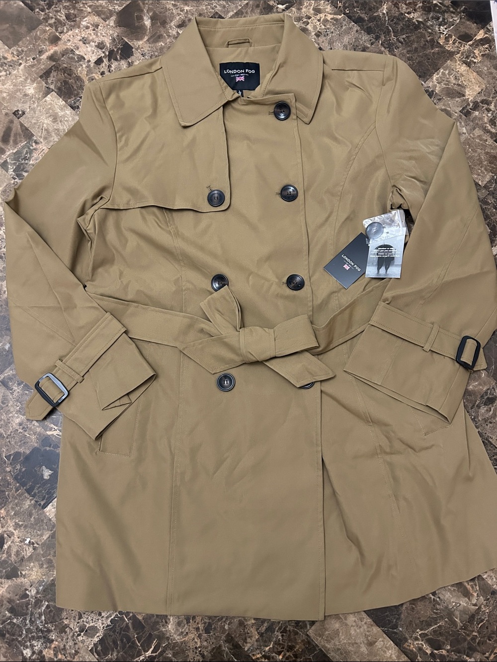 NWT 🆕 London Fog Women’s Khaki Double-Breasted Trench Coat with Waist Tie size L
